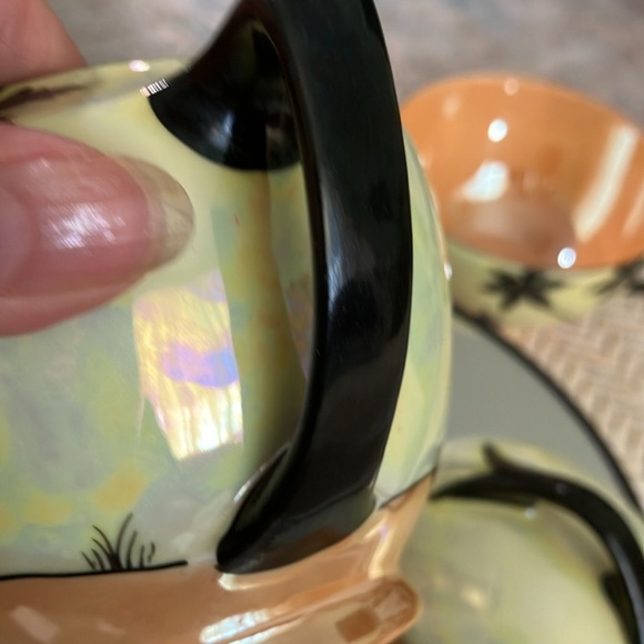 ART DECO VINTAGE SUGAR BOWL & LID IMIETO CHINA PEACH YELLOW LUSTERWARE - Picture 13 of 15